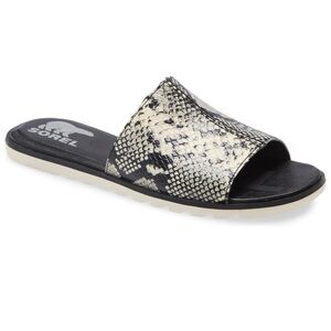 SOREL ELLA II BLOCK SLIDE SNAKESKIN RUBBER SOLE LEATHER SANDAL
